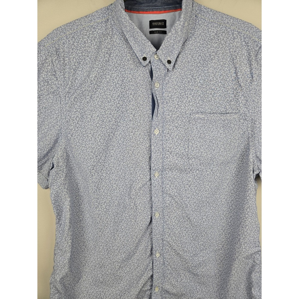Buffalo David Bitton Mens XXL Slim Fit Short Sleeve Button Down Shirt Blue White - Picture 5 of 16